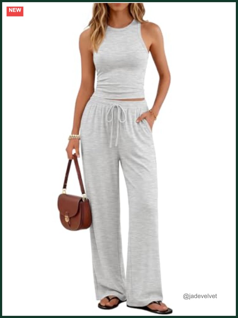 Sleeveless Tank Top & Wide Leg Pants Lounge Set